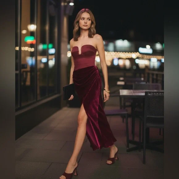 NWT Reformation Minara Strapless Midi Dress in Chianti Size 8 - Picture 4 of 17